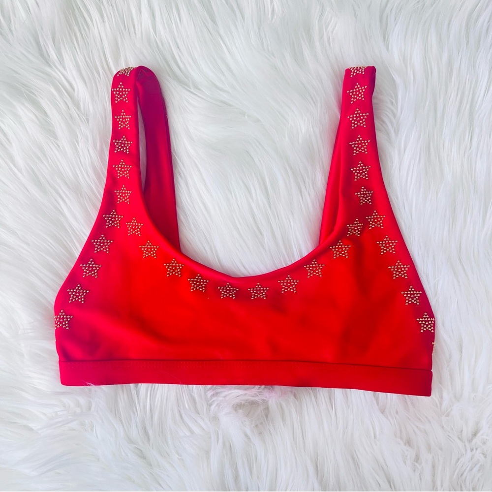 Beach Riot Peyton Red Bralette Bikini Top Gold Studded Stars